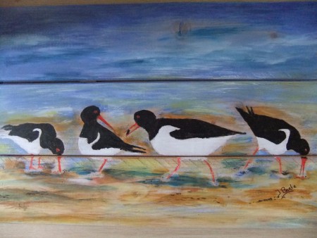 Scholeksters, 2015, acryl op planken,Verkocht